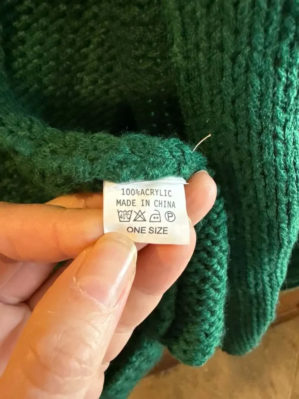 Open Front Green Batwing Sleeve Chunky Knit Cardigan One Size